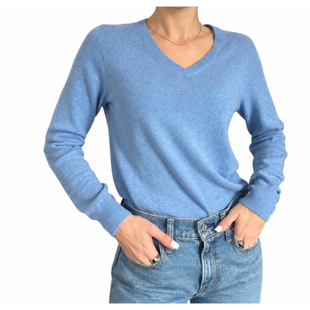 J.Crew Womens 100% Cashmere V-Neck Sweater Blue Italian Yarn